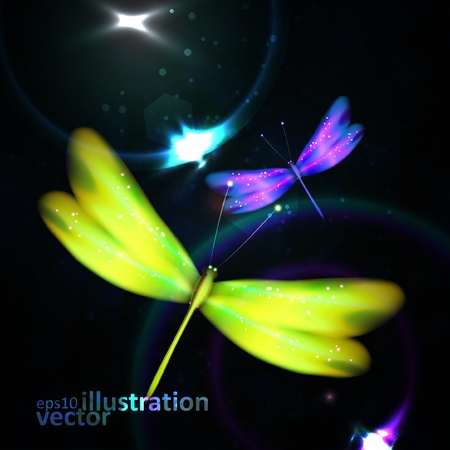 Ilustración de Shiny abstract dragonfly, futuristic colorful illustration  - Imagen libre de derechos