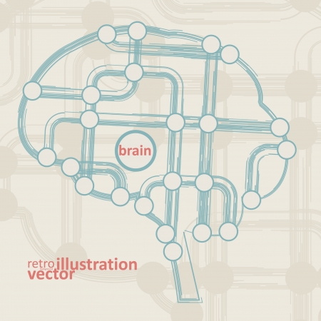retro circuit board form of brain, technology illustration のイラスト素材