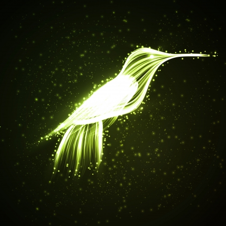 Neon hummingbird, abstract lights backgroundsの写真素材
