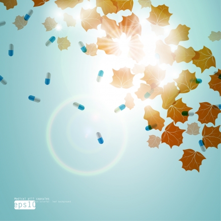 Medical pill capsules on colorful environment leaf background のイラスト素材