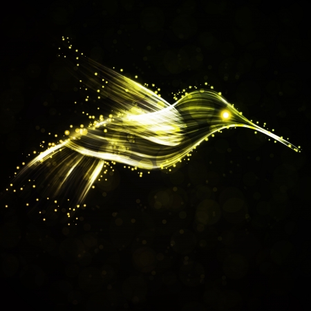 Neon hummingbird, abstract lights backgroundsの写真素材