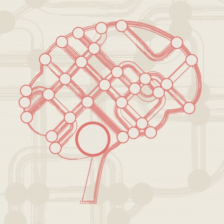 retro circuit board form of brain, technology illustrationの写真素材