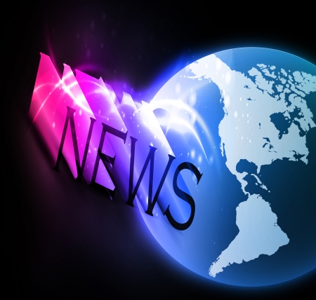 3d colorful news text with globeの写真素材