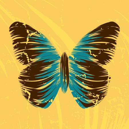 retro butterfly on old background, colorful abstract illustrationの写真素材