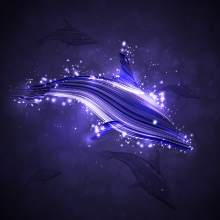 Neon dolphin, abstract futuristic strip, stylish illustrationの写真素材