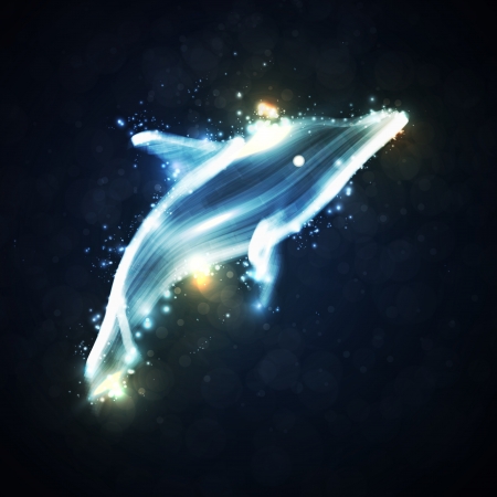 Neon dolphin, abstract futuristic strip, stylish illustrationのイラスト素材