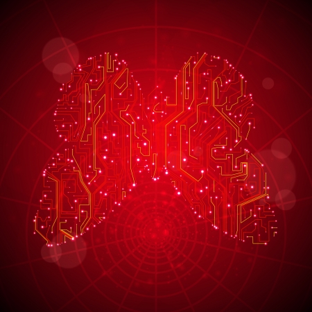 Circuit board  background, technology illustration, butterfly illustrationの写真素材