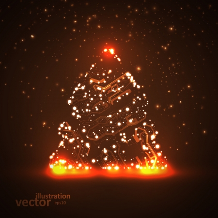 Circuit board vector background, technology illustration, christmas tree のイラスト素材