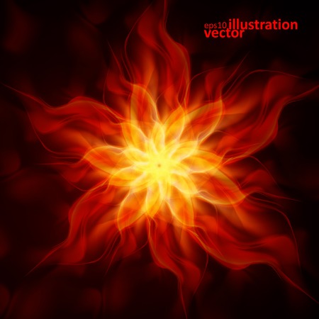 Abstract fire flames on a black background. Colorful vector illustration のイラスト素材