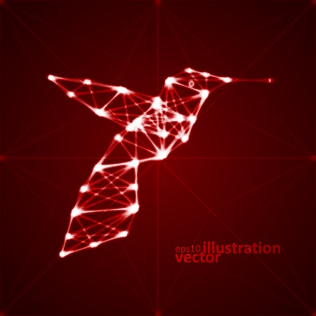 Abstract hummingbird illustration, stylish lights, futuristic vectorのイラスト素材