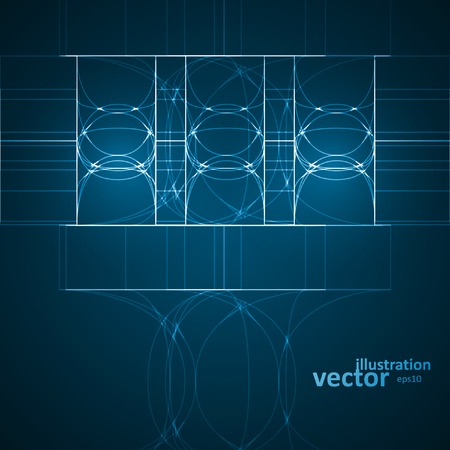 Abstract technology technical drawing on shiny space backgroundのイラスト素材