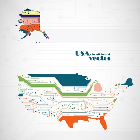 USA Map, circuit board vector background, technology illustration のイラスト素材
