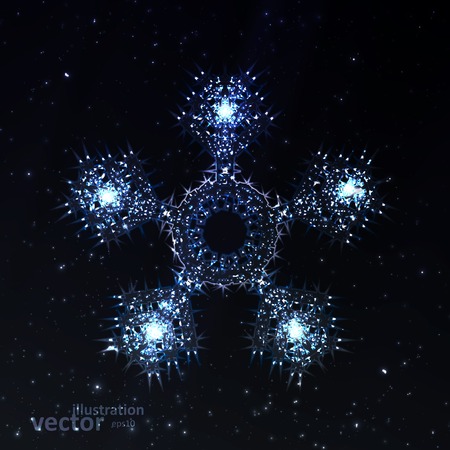 Abstract fantasy snowflake illustration, cool lights elements eps10.のイラスト素材