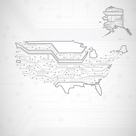 USA Map, circuit board background, technology illustrationの写真素材