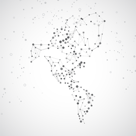 North and South America map, Molecule structure illustrationの写真素材