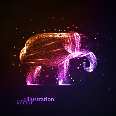 Neon elephant, abstract futuristic stripのイラスト素材