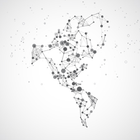 North and South America map, Molecule structure illustrationの写真素材