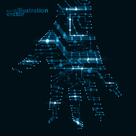 Circuit board shape of hand palm, abstract technology illustrationのイラスト素材