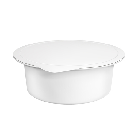Realistic white mock up blank plastic container for yogurt. Illustration isolated on white background. Graphic concept for your designの写真素材