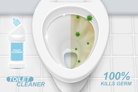 Toilet cleaner gel ads. Realistic illustration with top view. Graphic concept for your designの写真素材
