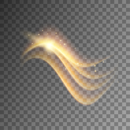 Magic golden light effect with curve trail. Illustration isolated on transparent  background. Graphic concept for your designのイラスト素材