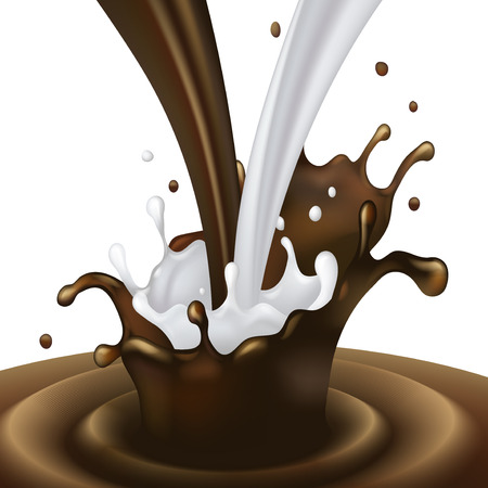 Chocolate and milk splashes. Illustration on white background. Graphic concept for your designの写真素材