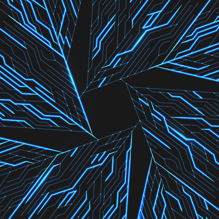 Circuit board with lights on the blue background, abstract technology illustrationのイラスト素材