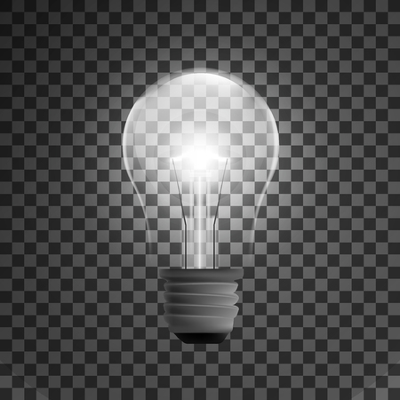 Realistic bulb with shining light. Illustration isolated on transparent background. Graphic concept for your designのイラスト素材
