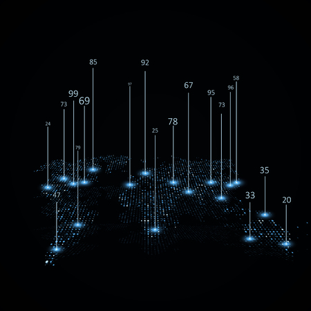 Abstract infographics visualization. Perspective backdrop with World Map. Futuristic network or business analytics. Graphic concept for your designのイラスト素材