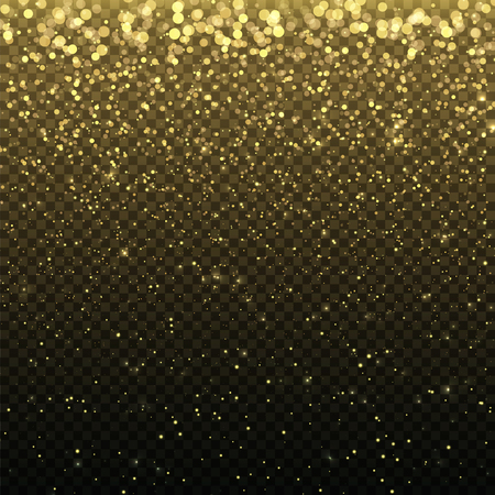 Gold glitter particles for the card, invitation. Lights effect isolated on transparent background. Graphic concept for your design.のイラスト素材
