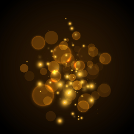 Golden glowing lights effects on black background, abstract magic Illustration. Graphic concept for your designのイラスト素材