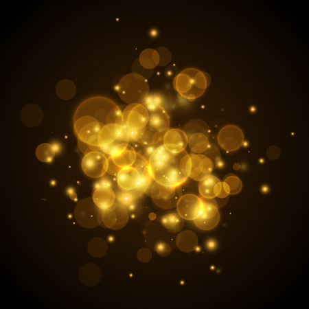 Golden glowing lights effects on black background, abstract magic Illustration. Graphic concept for your designのイラスト素材