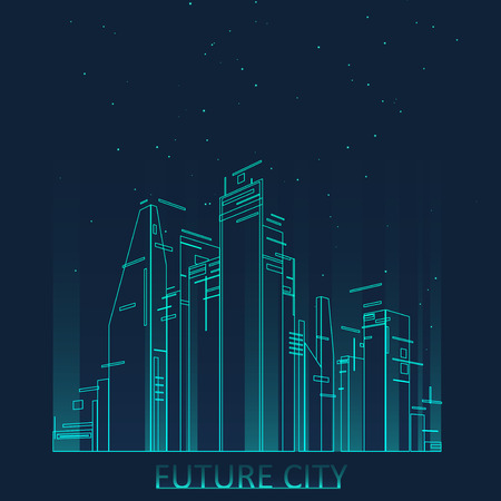 Future city skyline illustration. Graphic concept for your design, linear style.のイラスト素材