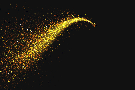 Golden glowing lights effects on black background, abstract magic Illustrationのイラスト素材
