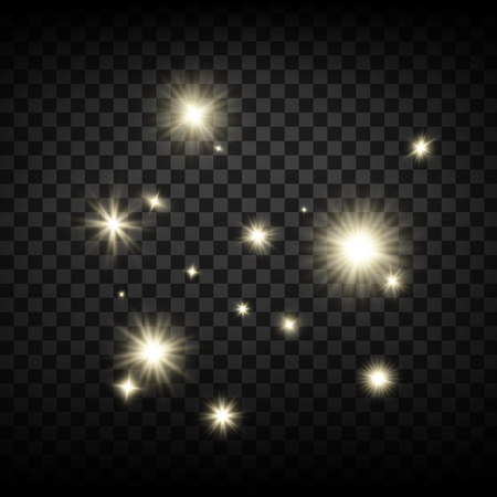 Set of lens flares and glowing lights effects isolated on transparent background, abstract magic Illustrationのイラスト素材