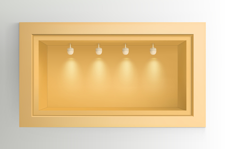 Showcase with light sources. Illustration isolated on background. Graphic concept for your design