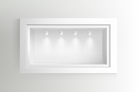 Showcase with light sources. Illustration isolated on background. Graphic concept for your designのイラスト素材