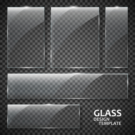 Glass plates set. Glass banners isolated on transparent background. Graphic concept for your design.のイラスト素材