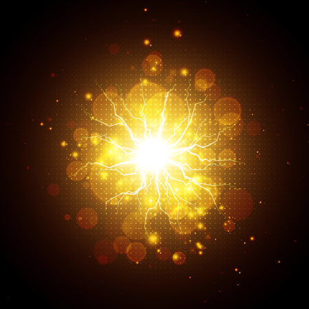 Golden glowing lights effects isolated on dark background, abstract magic energy Illustrationのイラスト素材