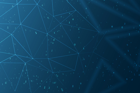 Abstract polygonal space. Background with connecting dots and lines. Binary computer code. Futuristic cyberspace with digital code. Graphic concept for your designのイラスト素材