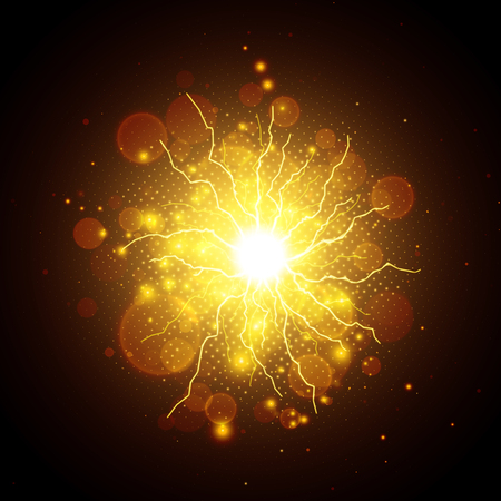 Golden glowing lights effects isolated on dark background, abstract magic energy Illustrationのイラスト素材