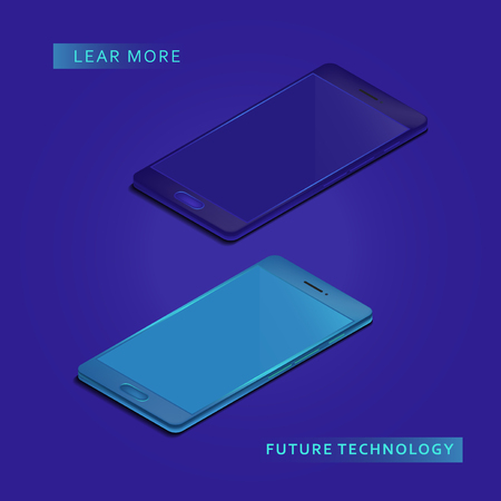 Smartphone in isometric style on colored background. Graphic concept for your design.のイラスト素材
