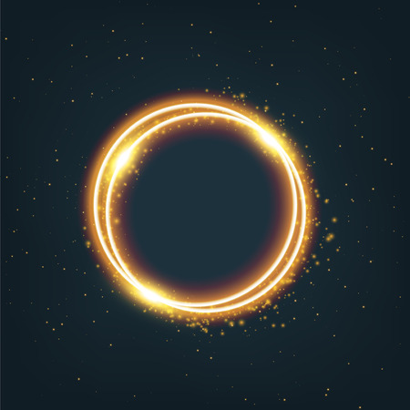 Magic gold circle light effect. Illustration on dark background. Graphic concept for your designのイラスト素材