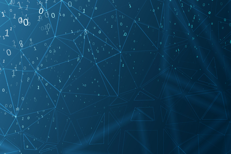 Abstract polygonal space. Background with connecting dots and lines. Binary computer code. Futuristic cyberspace with digital code. Graphic concept for your designのイラスト素材