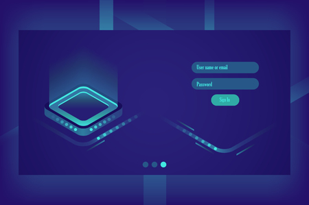Stream of encoded data. Isometric information technologies. Big data representation. Graphic concept of hi tech ultravioletのイラスト素材