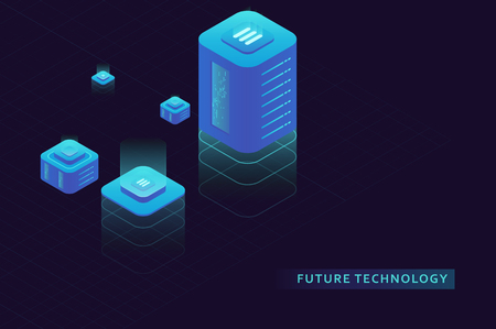 Isometric internet equipment illustration. Powered server and data center. Graphic concept for your design.のイラスト素材
