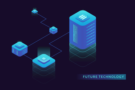 Isometric internet equipment illustration. Powered server and data center. Graphic concept for your design.のイラスト素材