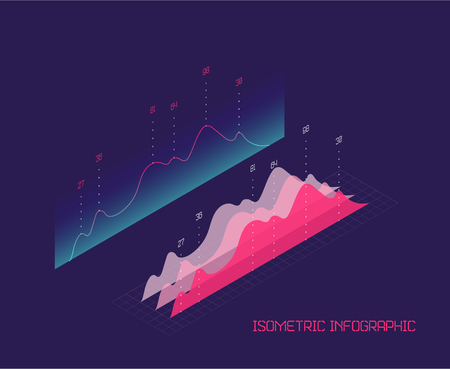 Isometric infographics visualization. Data financial graphs, information data statistic representation. Futuristic network or business analytics. Graphic concept for your design.のイラスト素材