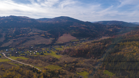 Carpathian Mountines with blue sky panoramic wiew, Ukraine.の写真素材