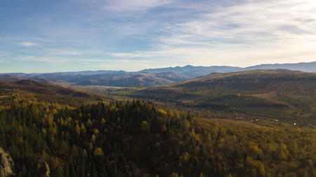 Carpathian Mountines with blue sky panoramic wiew, Ukraine.の写真素材